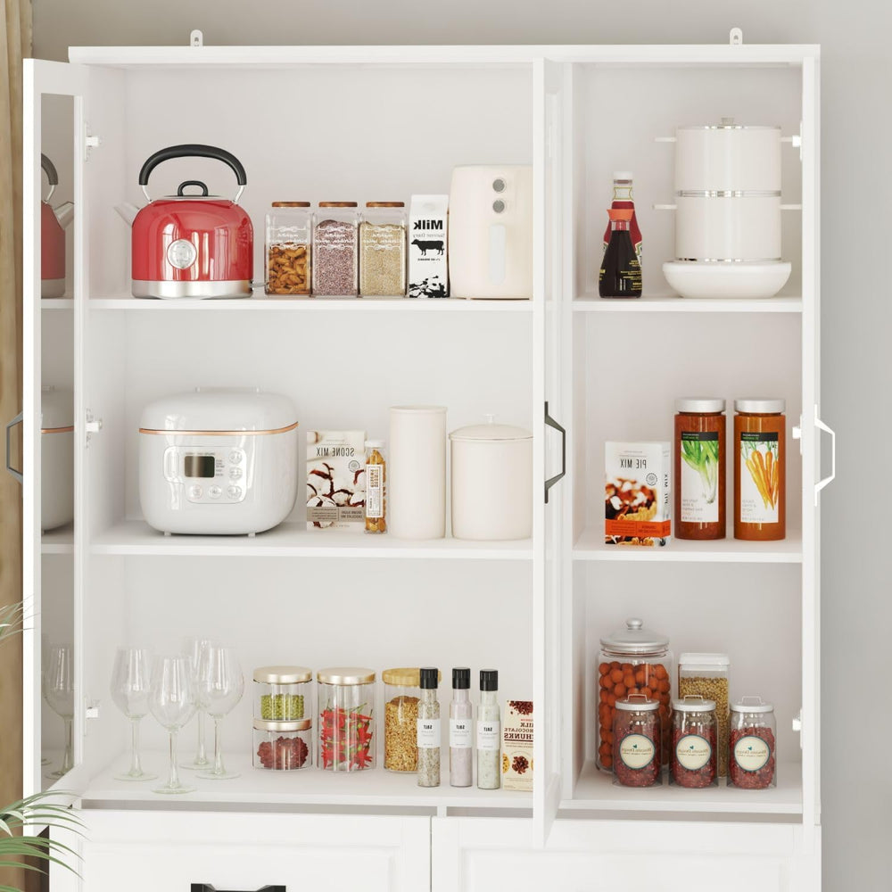 MOUMON Pantry Cabinet Kitchen Storage Cabinet with 3 Glass Doors, Kitchen Pan...