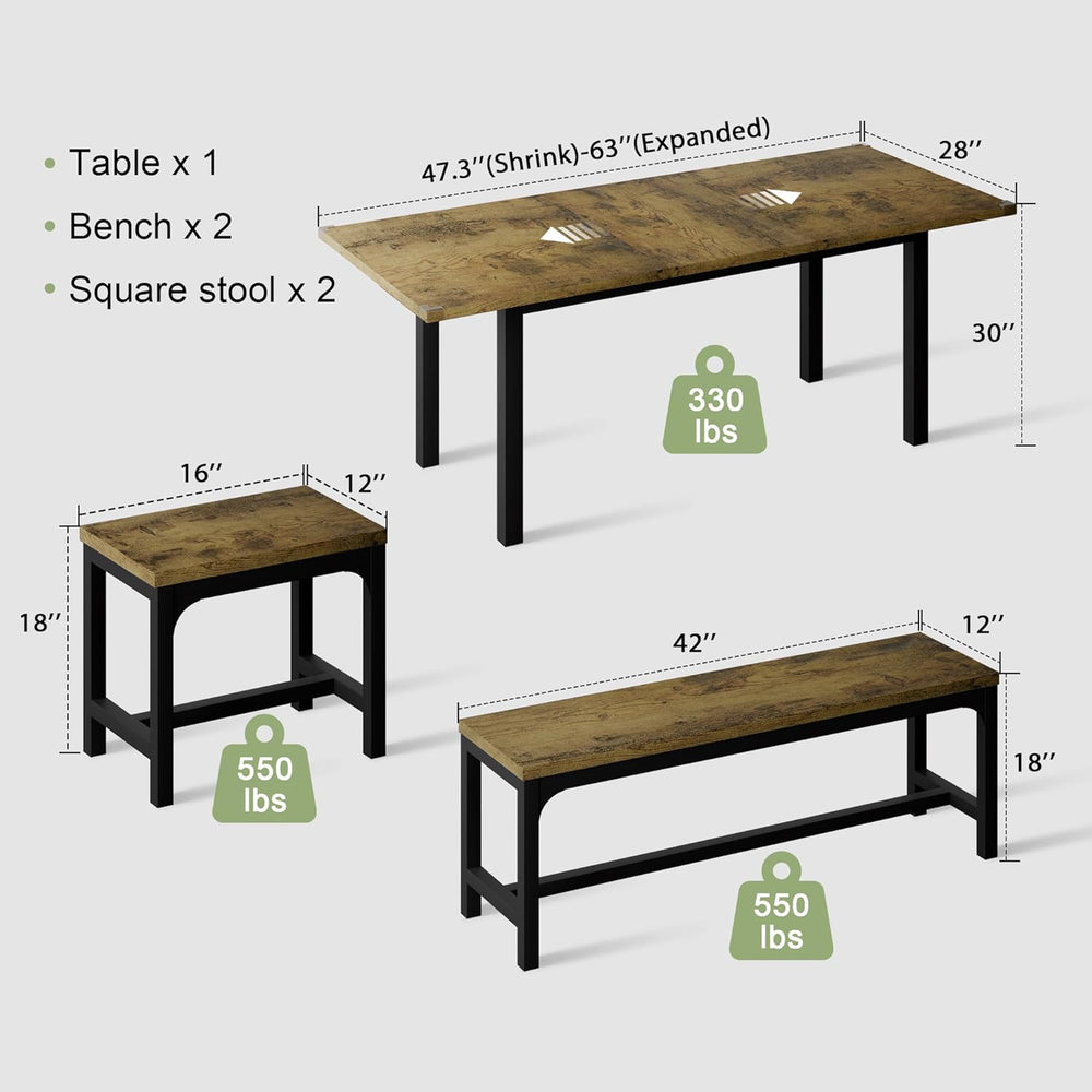 Feonase 5-Piece Dining Table for 4-8 People, 63" Extendable Kitchen Tabl...