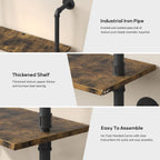 Merapi 5 Tier Rustic Industrial Pipe Floating Wall Shelves | Wall Mounted Shelves for Coffee Bar & Bookshelf Farmhouse Wall Shelf for Kitchen, Living Room, Bathroom & Pantry Organizer