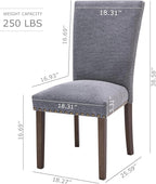 COLAMY Upholstered Parsons Dining Chairs Set of 6, Fabric Dining Room Kitchen Side Chair with Nailhead Trim and Wood Legs - Dark Grey