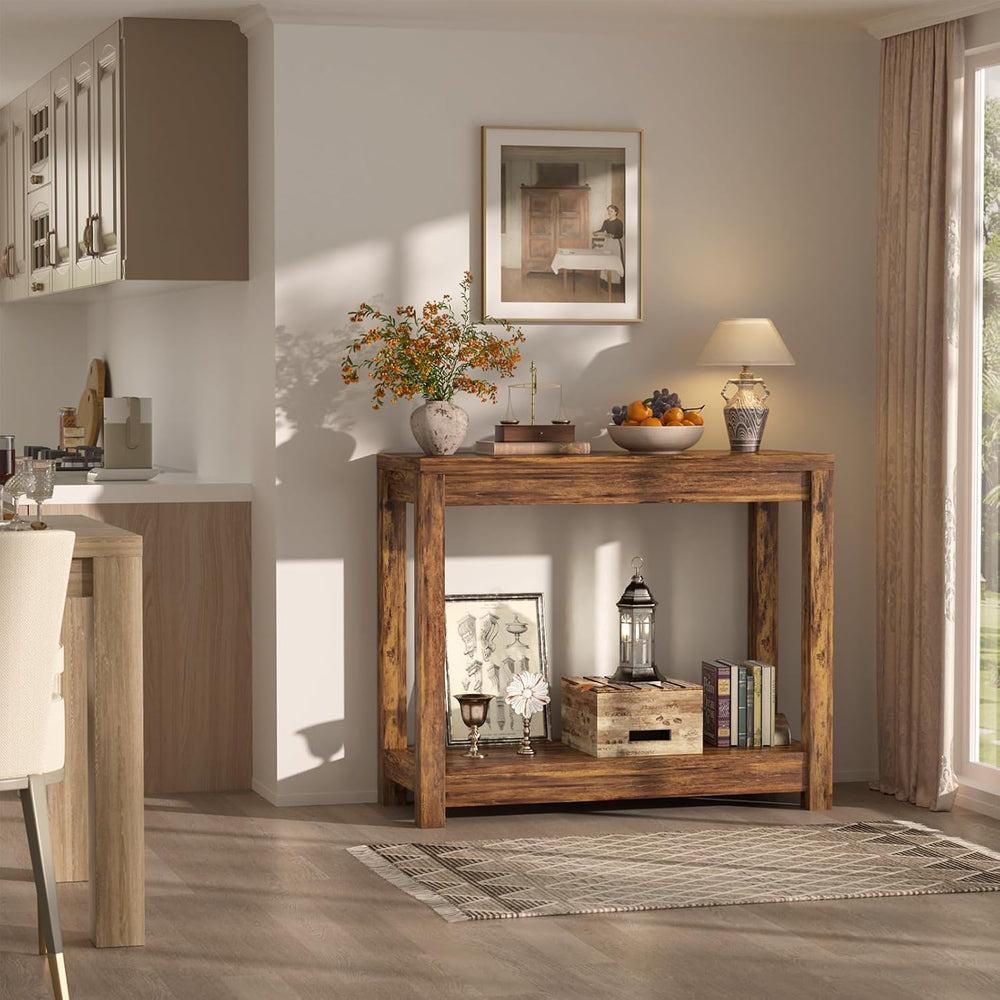 Besiost 32" Farmhouse Wood Entryway Table Narrow Console Table with Stor...