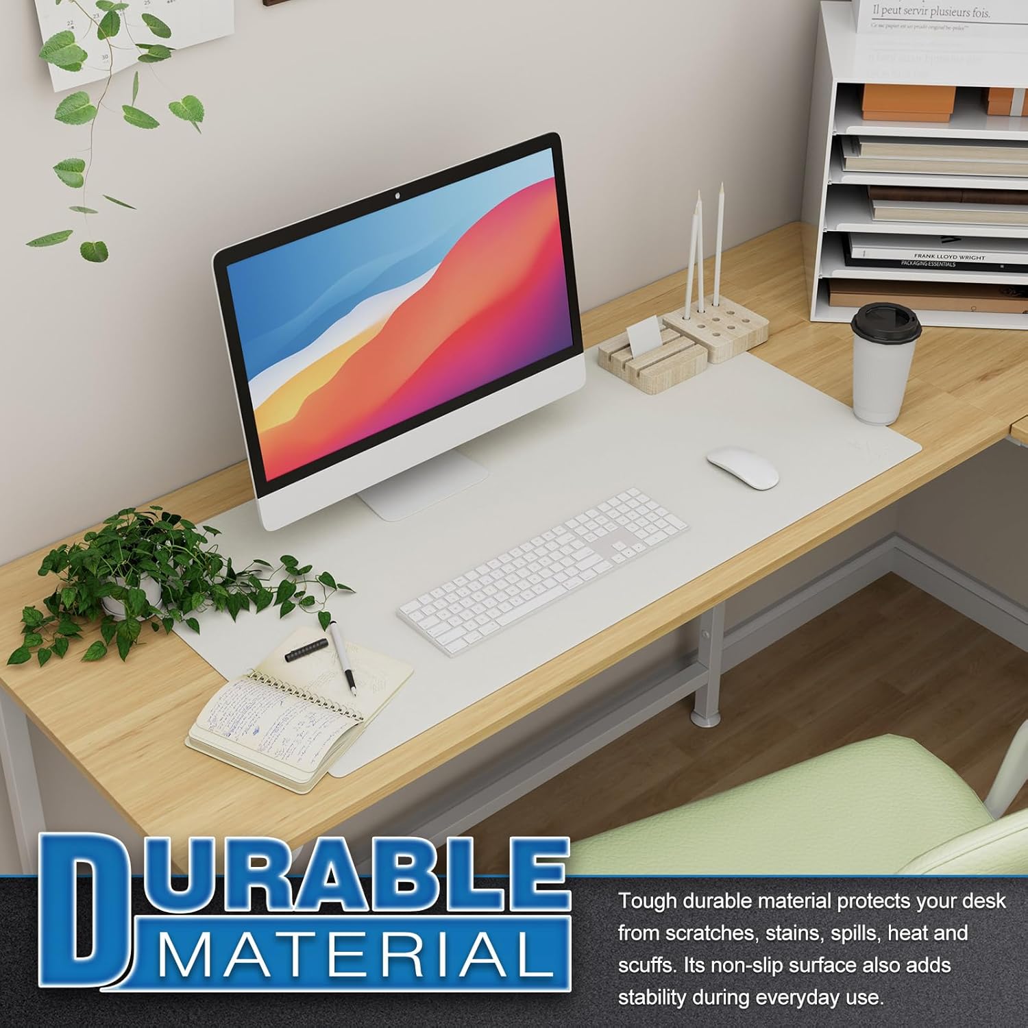K KNODEL Large Office Leather Desk Mat, Mouse and Keyboard Pad, Computer and Laptop Mat, Desktop Protector and Cover, Writing Pad and Blotter (31.5"x15.7", White)