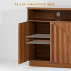 Walnut Fluted TV Stand with Arched Reeded Design Doors, Modern Entertainment Center with Storage for Up to 55 Inch, TV Media Console, Adjustable Shelves and Open Shelves, TV Cabinet for Living room