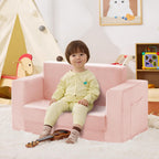 Kids Couch, 2-in-1 Toddler Chair Comfy 1-3 Years, Convertible Kids Chair, Toddler Couch that Fold Out, Kid Lounge Chairs for Boys and Girls Gifts, Kids Recliner, Double, Pink