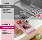Foldable Bathtub Caddy Tray, Bamboo Bath Tub Tray Table for Tub with Wine Glass Holder Book Phone Tablet Holder with Extending Sides, Adjustable Bathroom Bathtub Free Soap Holder Gift Idea (Pink)