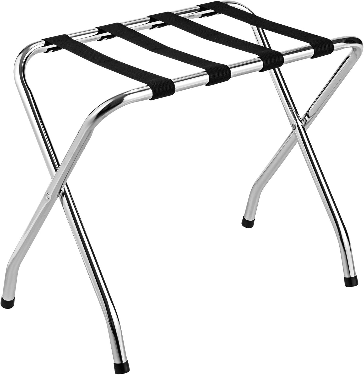 Tangkula Chrome Luggage Rack for Guest Room, No Assembly Required, Folding Metal Suitcase Stand with Nylon Belts, for Home Bedroom Guest Room Hotel, Luggage Rack, Silver (1)