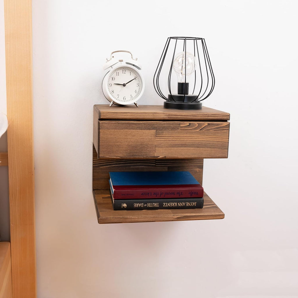 Floating Nightstand Side Accent or End Table with Storage Drawer, Wood Bedside Shelf, Handmade Floating Table, Nightstand Shelf (Vancouver)