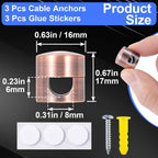 3 Sets Charger Holders for Cords, Red Bronze Color Adjustable Cable Anchor Holders, Adhesive Metal Cord Clips, Cable Management Wire Organizers for Desk, Office, Nightstand