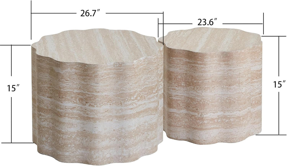 23.6''+26.7'' Set of 2 Faux Mars Pattern Round Coffee Tables,...