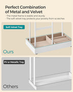 SONGMICS Jewelry Holder, Jewelry Organizer, Jewelry Display Stand with Metal Frame, Velvet Tray, Necklace Earring Bracelet Holder, for Studs, Rings, Christmas Gift, Matte White UJJS021W01