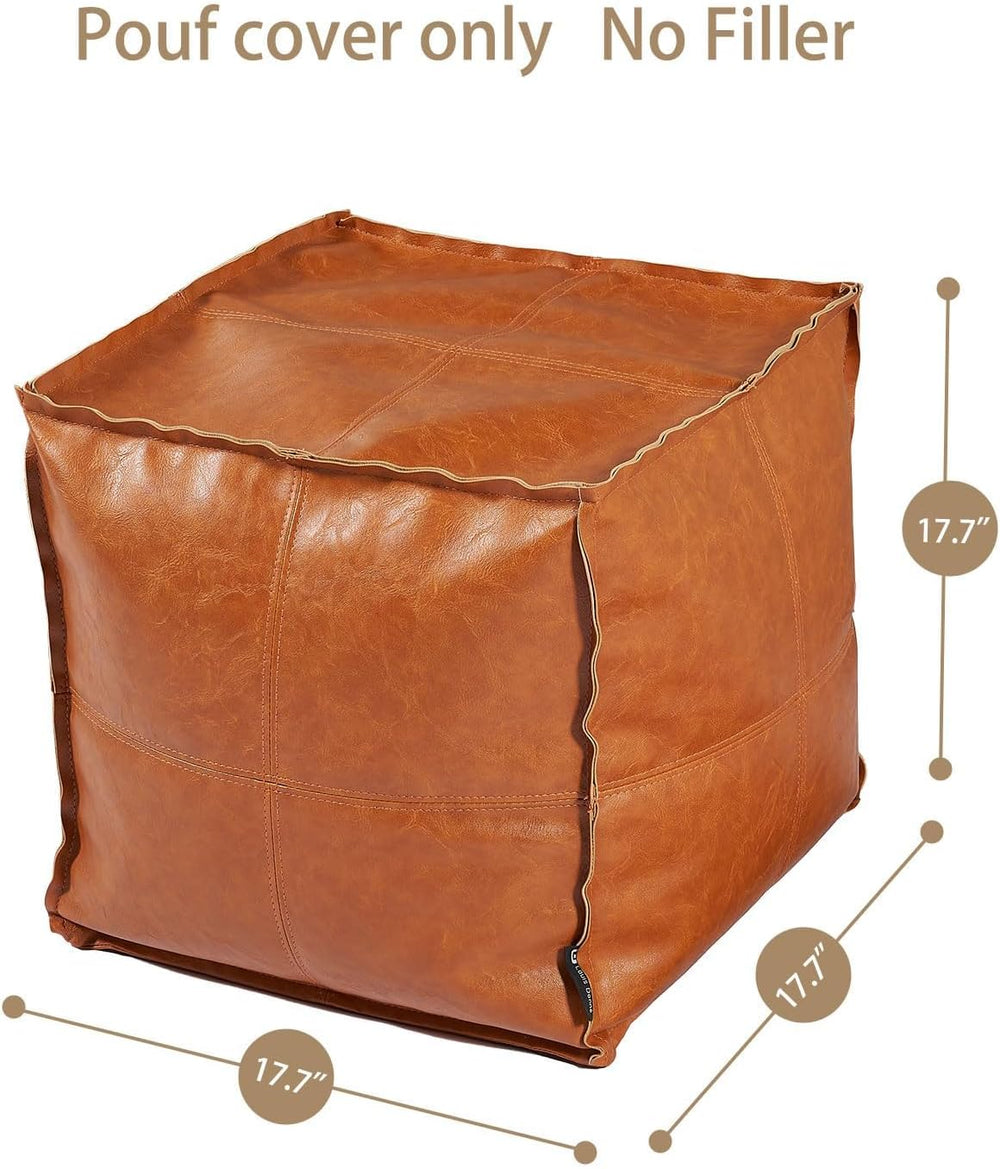 Pouf Ottoman, Unstuffed Pouf Cover, Handmade Faux PU Leather Moroccan, Orange...