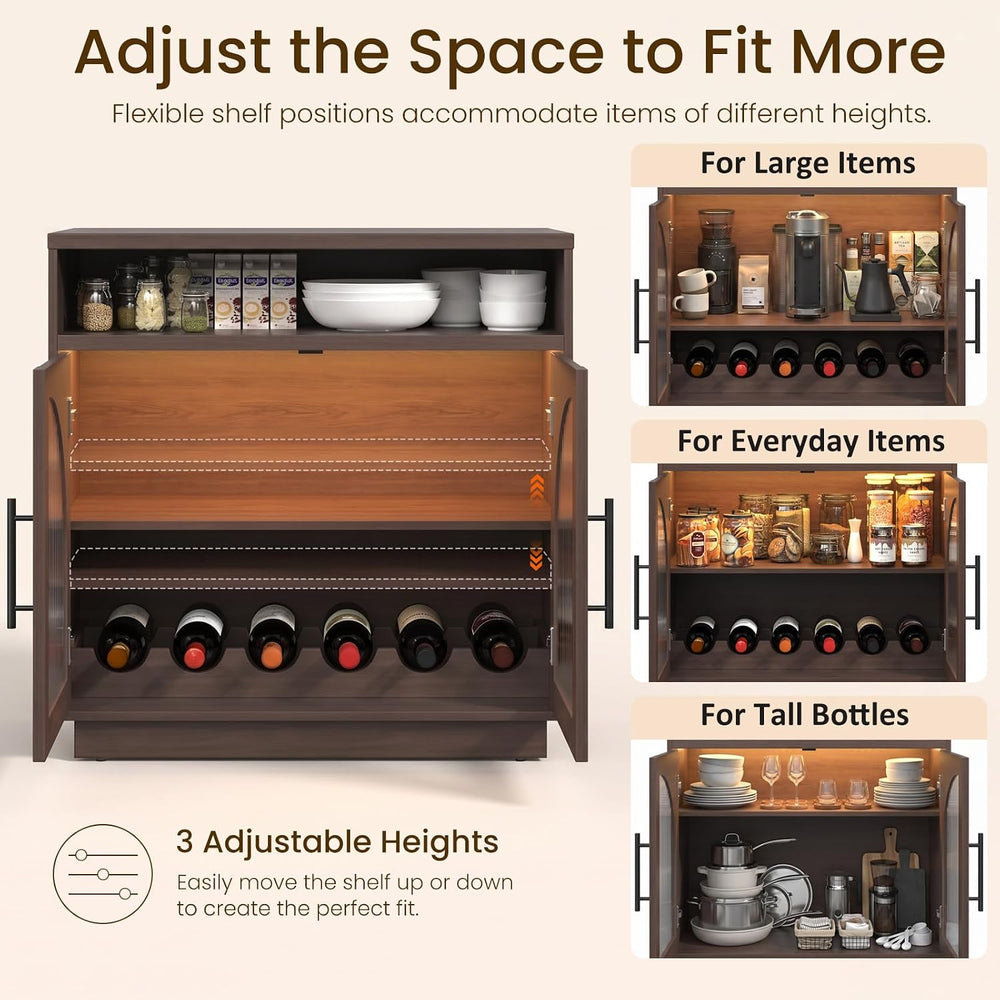 Coffee Bar Cabinet with Storage and LED Lights, Entryway Accent Cabinet