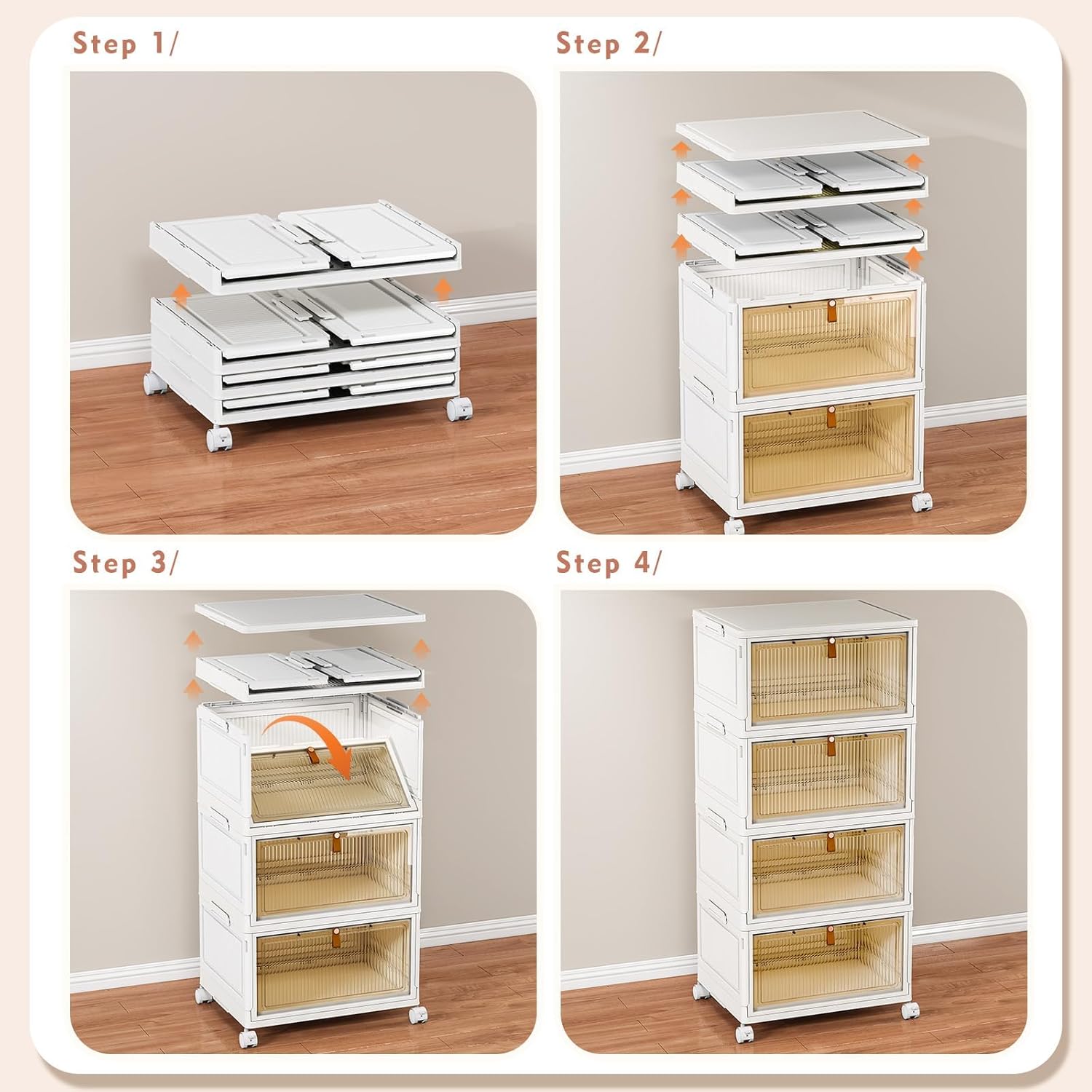 CTSNSLH 4 Tier Plastic Storage Bins and Boxes Organizer - 27Qt Stackable with Lids for Bedroom, Living Room, Office - Foldable Containers