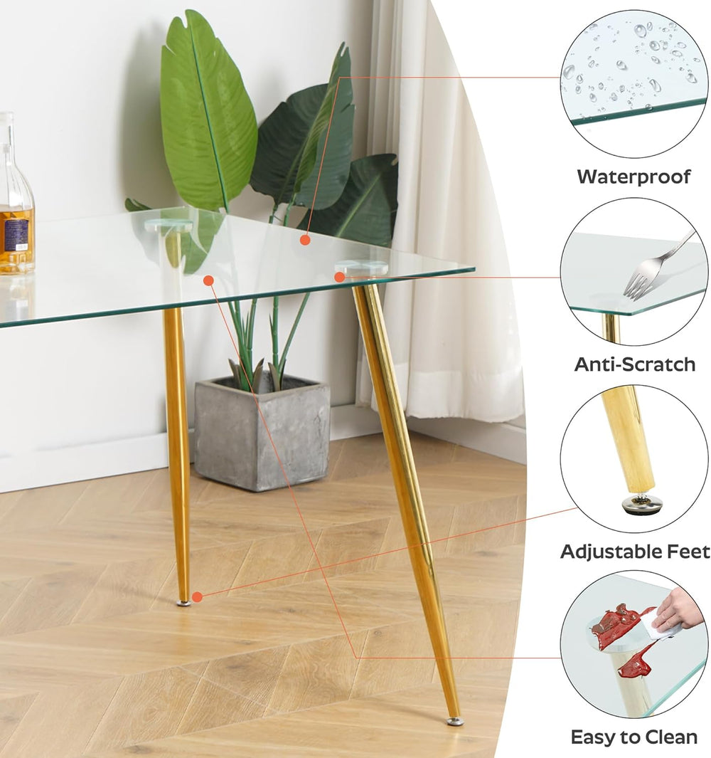 63" Modern 7-Piece Dining Table Set for 6 Rectangular Glass Table with 6...