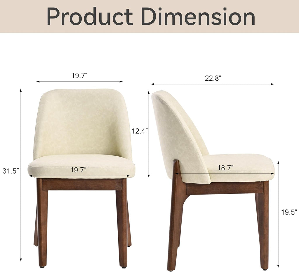 VKNOW Modern Dining Chairs Set of 2, Faux Leather Kitchen Chairs with Wood Legs, Upholstered Side Chair for Kitchen Dining Room, Beige