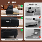 60" Oversized Chaise Lounge Chair with Wood Frame, USB Charging Port, Black | Comfy Plush Faux Fur, 2 Cup Holders & 3 Throw Pillows, Upholstered Sofa Bed for Living Room, Movie Room