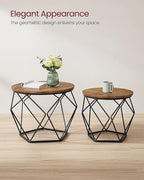 VASAGLE Small Coffee Table Set of 2, Round Coffee Table with Steel Frame, Side End Table for Living Room, Bedroom, Office, Rustic Brown and Ink Black