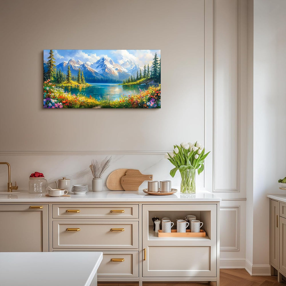 crmotu Spring Landscape Wall Art, Nature Wildflowers Wall Decor 20"x40&q...