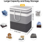 HomeHacks 2 Pack Large Laundry Baskets, Waterproof, Freestanding Laundry Hampers, Collapsible Clothes Hamper with Reinforced Handles in Laundry, College Dorm, Bathroom, Bedroom (Grey+Blue, 125Lx2)