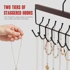 Wooden Jewelry Hanger 2-Pack, Hanging Jewelry Organizer with 16 Hooks, Tangle-Free Display for Necklace, Bracelet, Ring, Bangles, Perfect for Bathroom, Closet Door