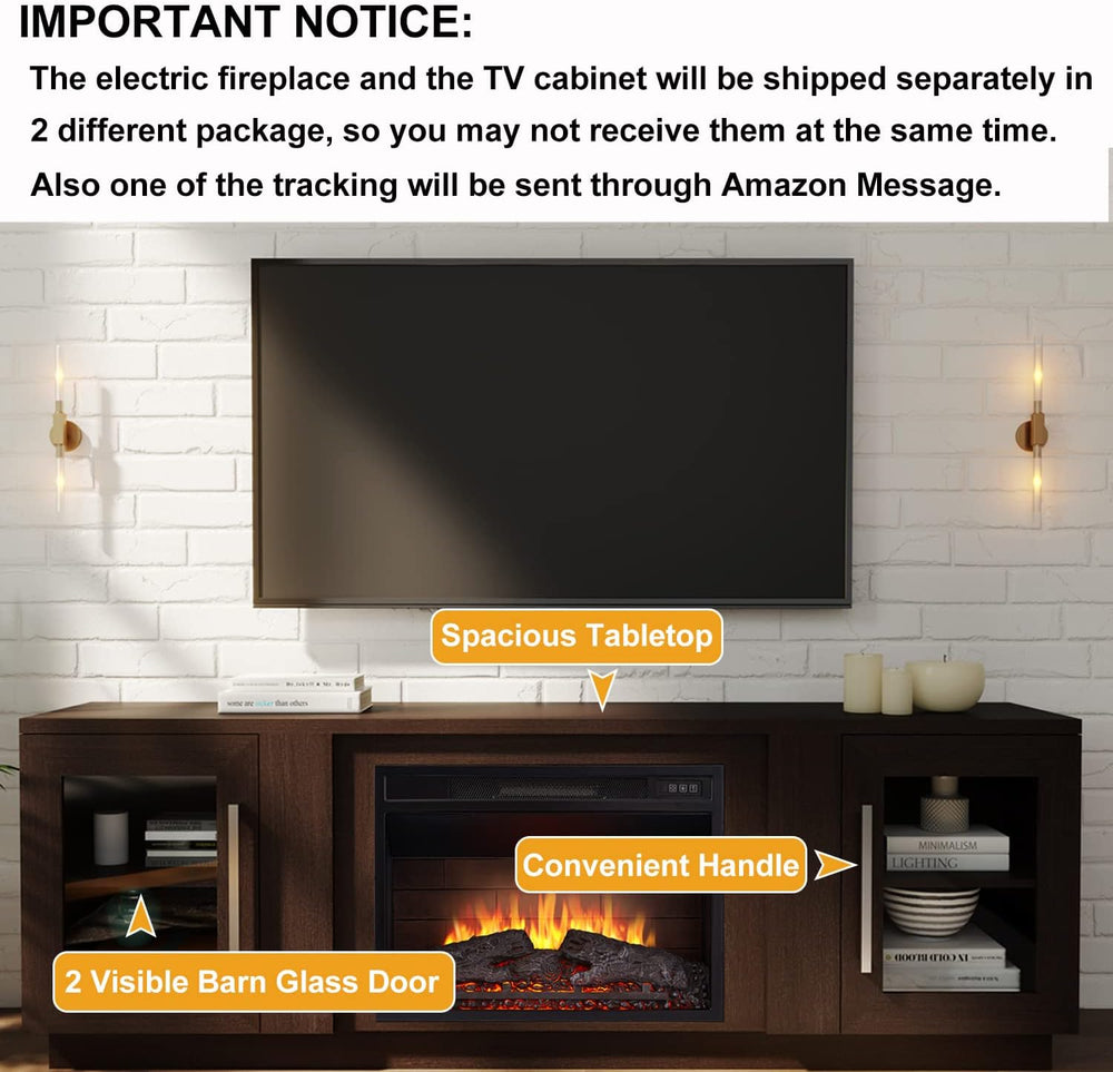 Cheerway 3D Fireplace TV Stand for TVs up to 80’’, Wooden Media Entertainment...