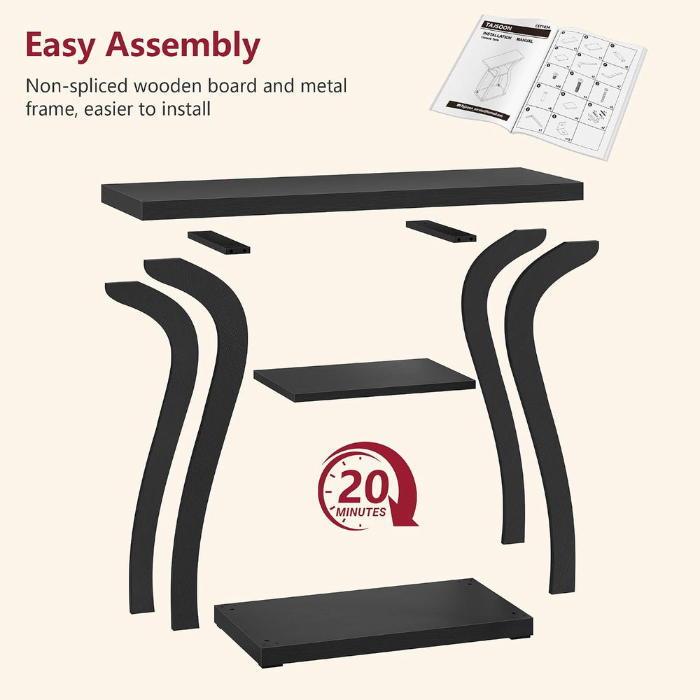 Tajsoon 3-Tier Farmhouse Console Table for Entryway 31.5", Black
