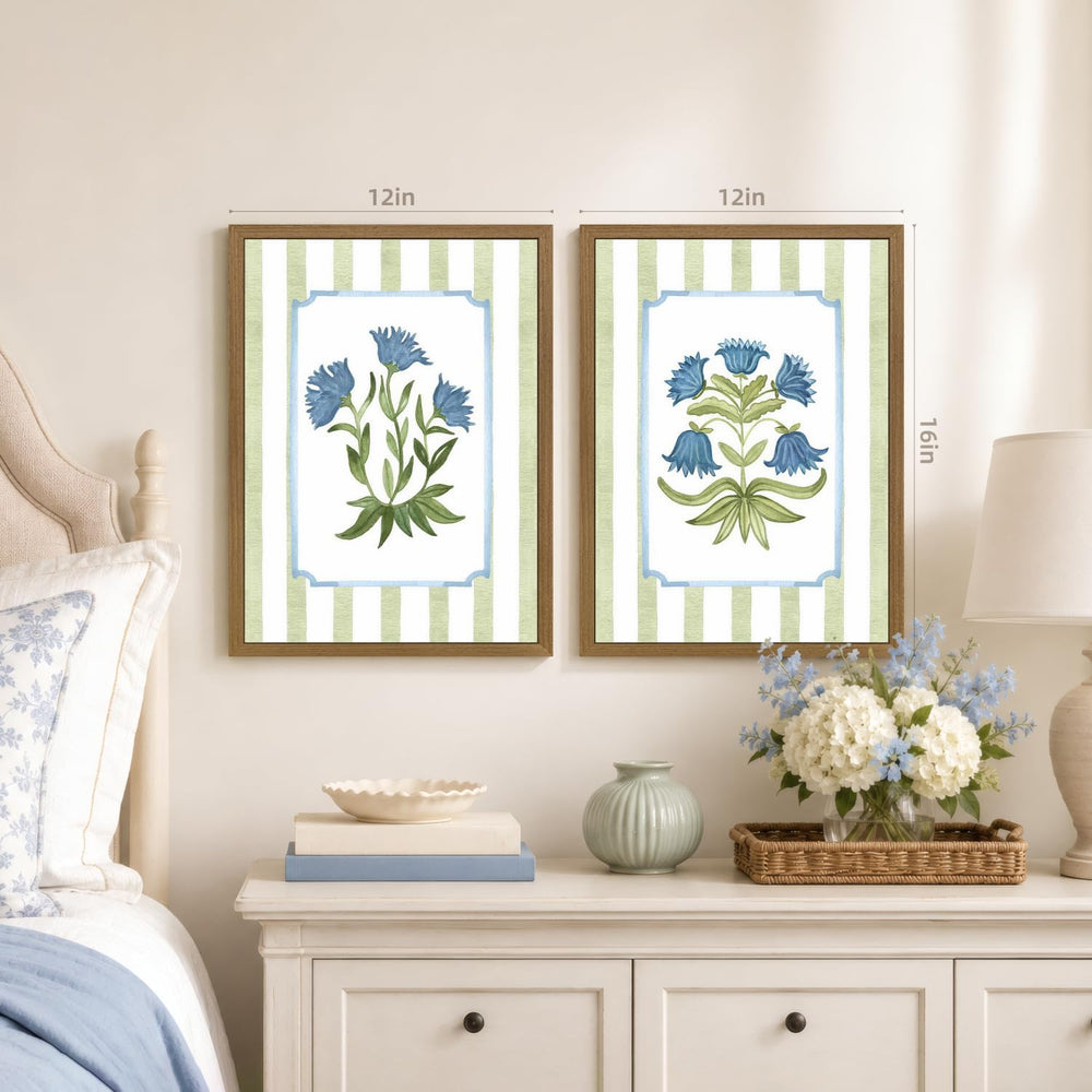 MueyHel Blue Botanical Bathroom Wall Art Set of 2, Wood Framed 12x16 Inch