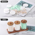 Tbestmax Qtip Holder with Vanity Tray, Clear Bathroom Containers Dispenser for Storage Cotton Swab/Ball/Pad Holder Wood Lids
