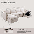 116.54" Sectional Couches for Living Room, Cloud Couch Sectional with Large Storage, U-Shape Modular Sectional Sofa with Ottoman,6 Seater Chenille Sofa with Pillow for Apartment, Bedroom, Beige
