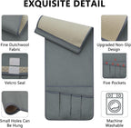 TV Remote Control Holder Couch Caddy, Non-slip Bedside Caddy Organizer with 5 Pockets for Key Glasses Phone Magazine Holders (Gray, 35"x12.4")