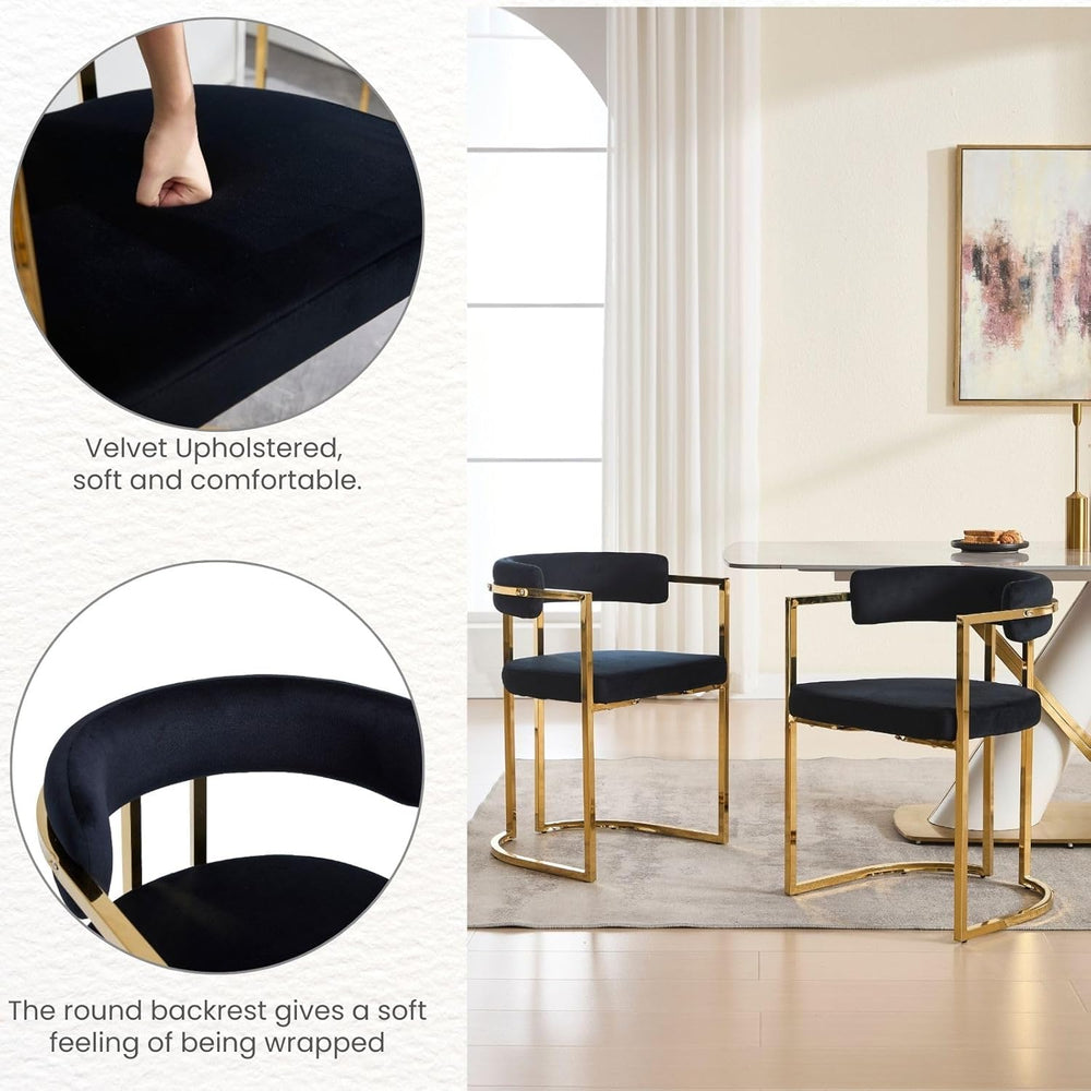Black Velvet Upholstered Dining Chairs Set of 4, Modern Barrel Dining Chair w...
