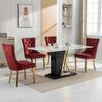 Mid Century Modern Dining Chairs Set of 8, Red Velvet Upholstered Tufted Back, Kitchen & Dining Room Chairs, Gold Metal Legs, Nailhead Trim, Sillas para Comedor (Red, 8 Pcs)