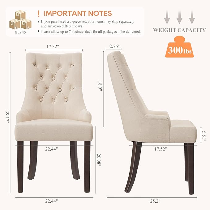 COLAMY Fabric Side Dining Chairs Set of 6, Wingback Upholstered Dining Room Chairs with Tufted Button, Living Room Chairs for Home Kitchen, Beige