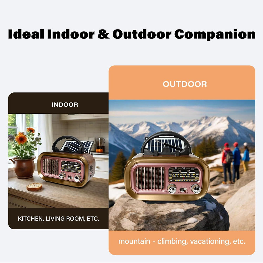 Portable AM FM SW Radio with Bluetooth, Retro Radio with Solar Panel