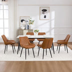 Dining Chair Set of 3, Modern Dining Chairs with Thick Cushions, Faux Leather Upholstered Kitchen Dining Room Chairs with Metal Adjustable Legs for Dining Living Room, Brown