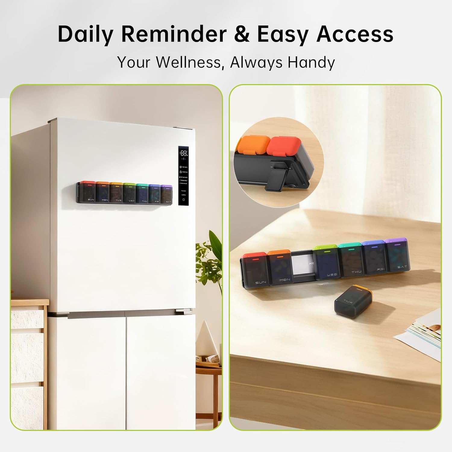 Weekly Pill Organizer Magnetic, Removable Pill Box 7 Day 1 Time a Day, Large Travel Pill Case, Week Once Daily Medication Dispenser, Medicine Container Holder for Supplement, Vitamin, Black