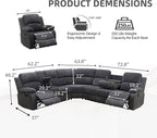 Manual Recliner Sectional Sofa Set, Corduroy L-Shaped Living Room Furniture Sets, Reclining Sectional Corner Couch and 2 Reclining Chairs Set for Home Office (Dark Grey, Sectional + 2 Chairs)
