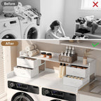 4 Drawers Washer Dryer Countertop with Shelf, 27.5" D x 54" W Laundry Topper with 3.54" High Guardrails and Non-Slip Pads,Extra Storage Organizer for Over Washer and Dryer, Holds 66 Lbs,White