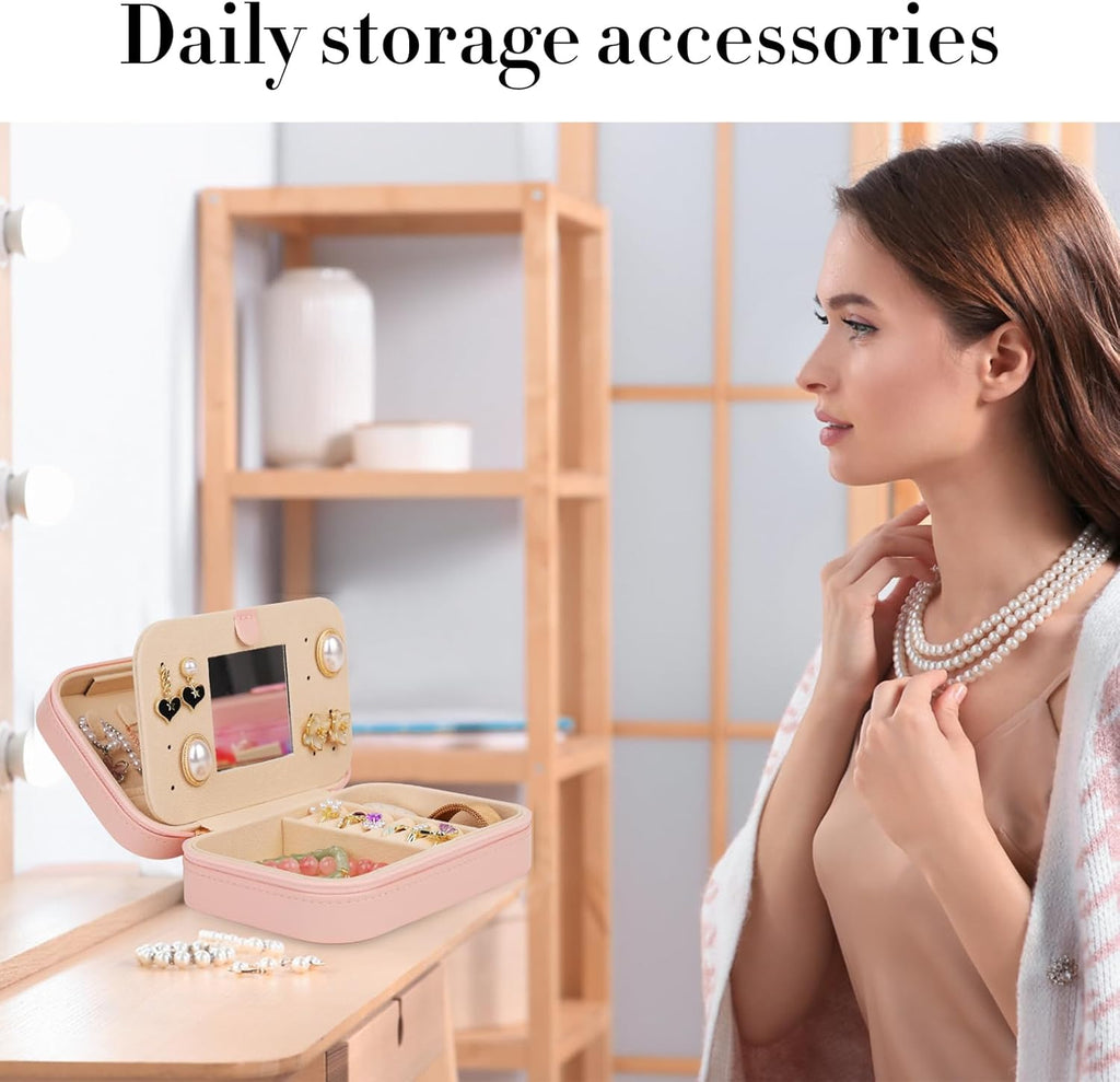 TopPerfekt Travel Jewelry Case, Jewelry Box with Mirror, Jewelry Organizer Bridal Shower Gifts to Her, Earring Storage Travel Case, Trendy Gift for Women and Girls, Girlfriend-Letter B, Black