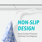 Premium Velvet Shirt Hangers 50 Pack, Non-Slip 360° Swivel Hook Slim Felt Hanger, Space Saving Flocked Hangers for Tank Tops, Blouses, Strappy Dresses(White)