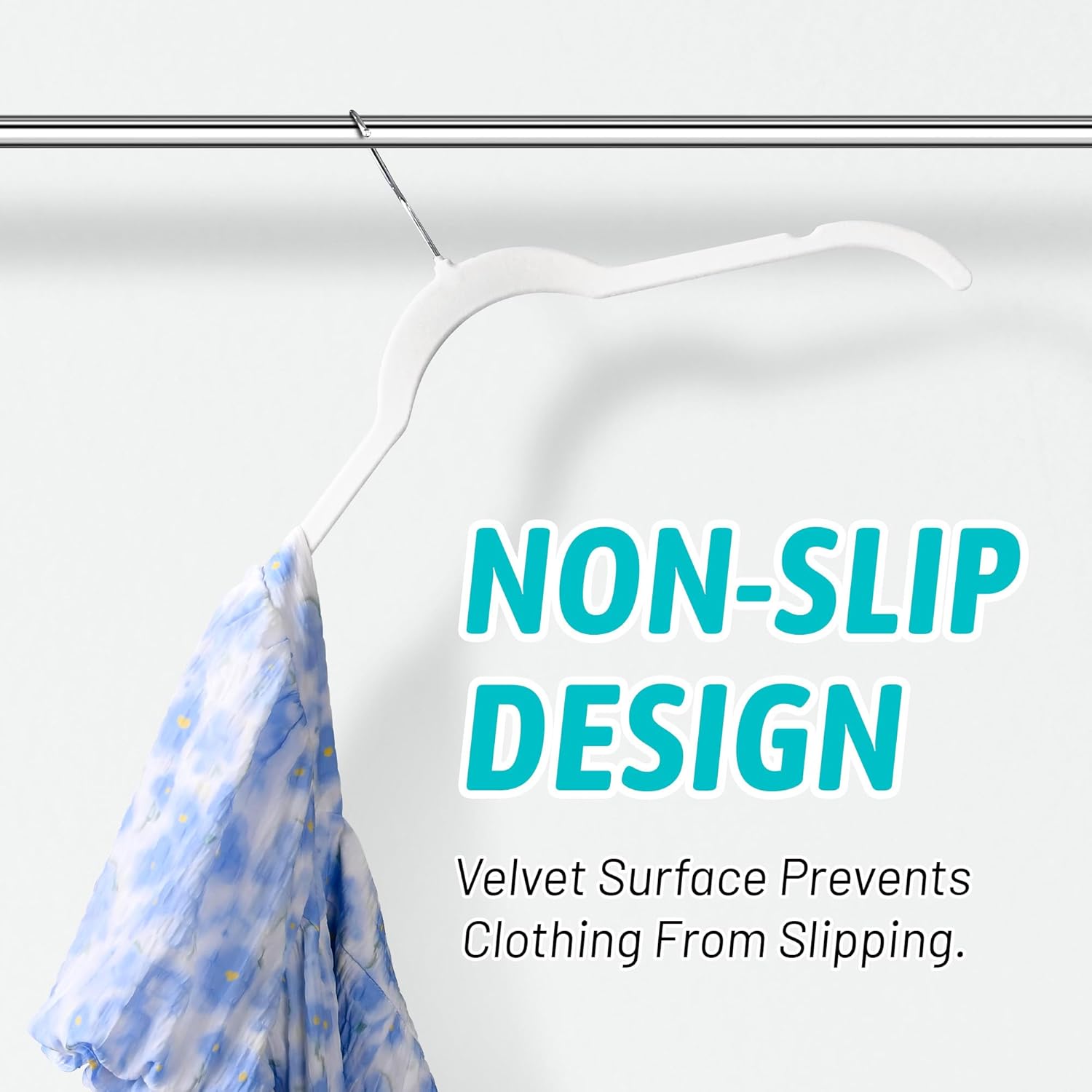 Premium Velvet Shirt Hangers 50 Pack, Non-Slip 360° Swivel Hook Slim Felt Hanger, Space Saving Flocked Hangers for Tank Tops, Blouses, Strappy Dresses(White)