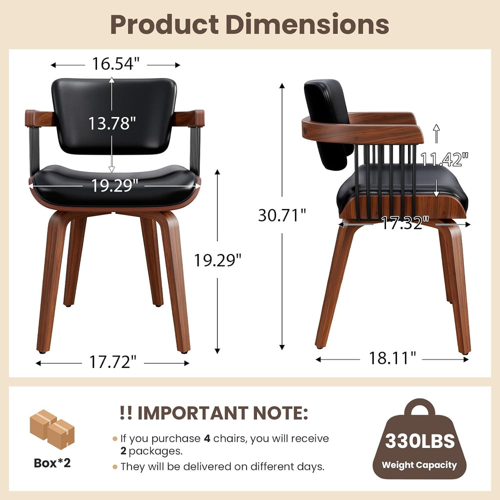 Dining Chairs with Armrest, Set of 4, Mid-Century Modern Kitchen Chair