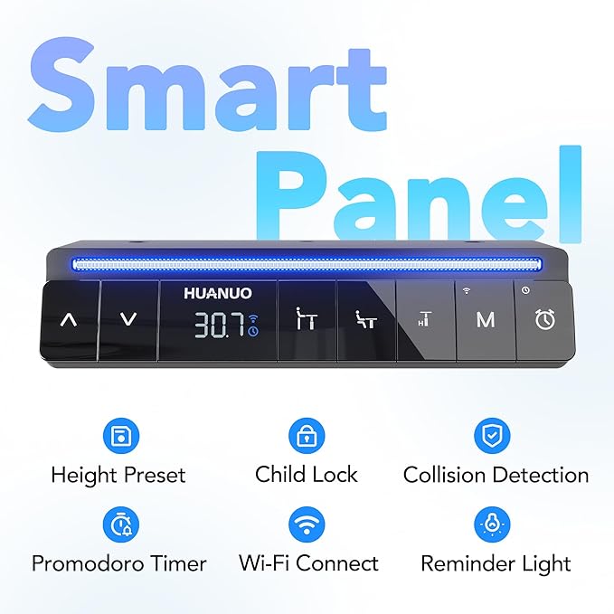HUANUO 32 inch Electric Standing Desk with Smart APP, Alexa & Google Voice Control, Wi-Fi, Adjustable Height, 6 Memory Settings, Sedentary Reminder, Posture & Neck Care, Sit-Stand Desk, Black