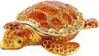 QIFU Hand Painted Orange Turtle Style Enamel Trinket Box Hinged, Elegant Jewelry Box to Store Your Ring or Earring in Style
