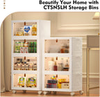 CTSNSLH 4 Tier Plastic Storage Bins and Boxes Organizer - Stackable with Lids for Bedroom, Living Room, Office - Foldable Containers