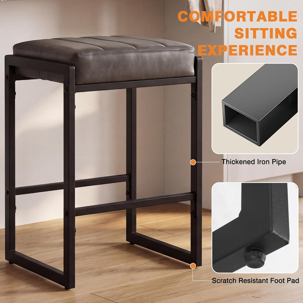 LSSBOUGHT Bar Stools 24 Inch Upholstered PU Leather Counter Height Bar Stools...