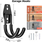 8 Pack 4.7x2.6 inch J Heavy Duty Garage Hooks,Solid Steel Wall Mount Hangers,with Anti-Slip Coating,for Hanging and Organising Ladder,Bike,Ropes,Broom,Garden,Yard and Power Tools