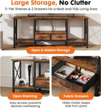 Sweetcrispy 55" TV Stand with Fabric Drawers for 55 60 65 Inches TV | TV Console Entertainment Center with Open Shelves & Sturdy Metal Frame & Charging Station for Living Room, Bedroom, Brown