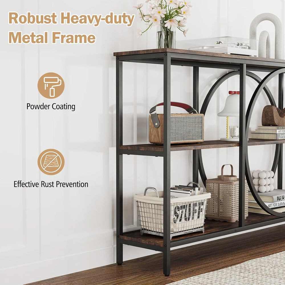 GIANTEX Narrow Long Console Table, 3-Tier Entryway Table, Brown+Black | Faux ...