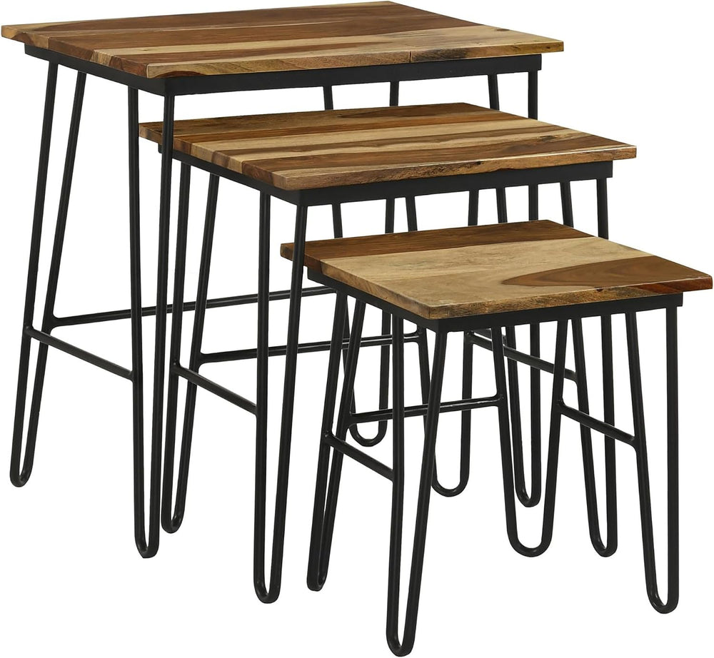 Natural and Black 3 Nesting Table with Hairpin Legs